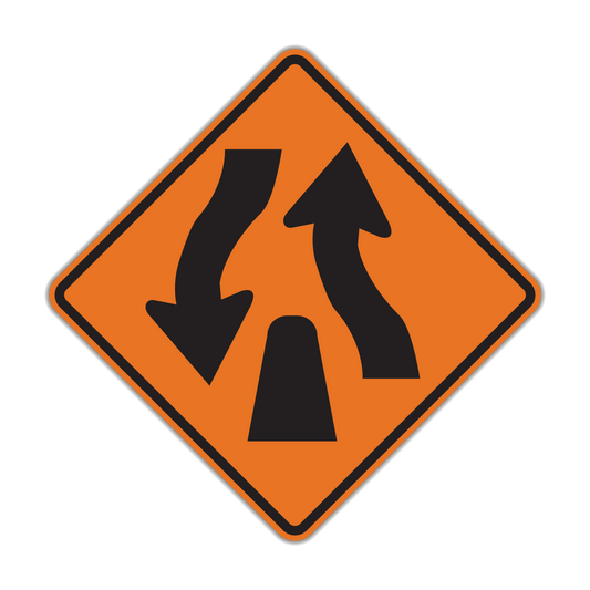 Divided Highway Ends Road Construction Sign (W6-2)