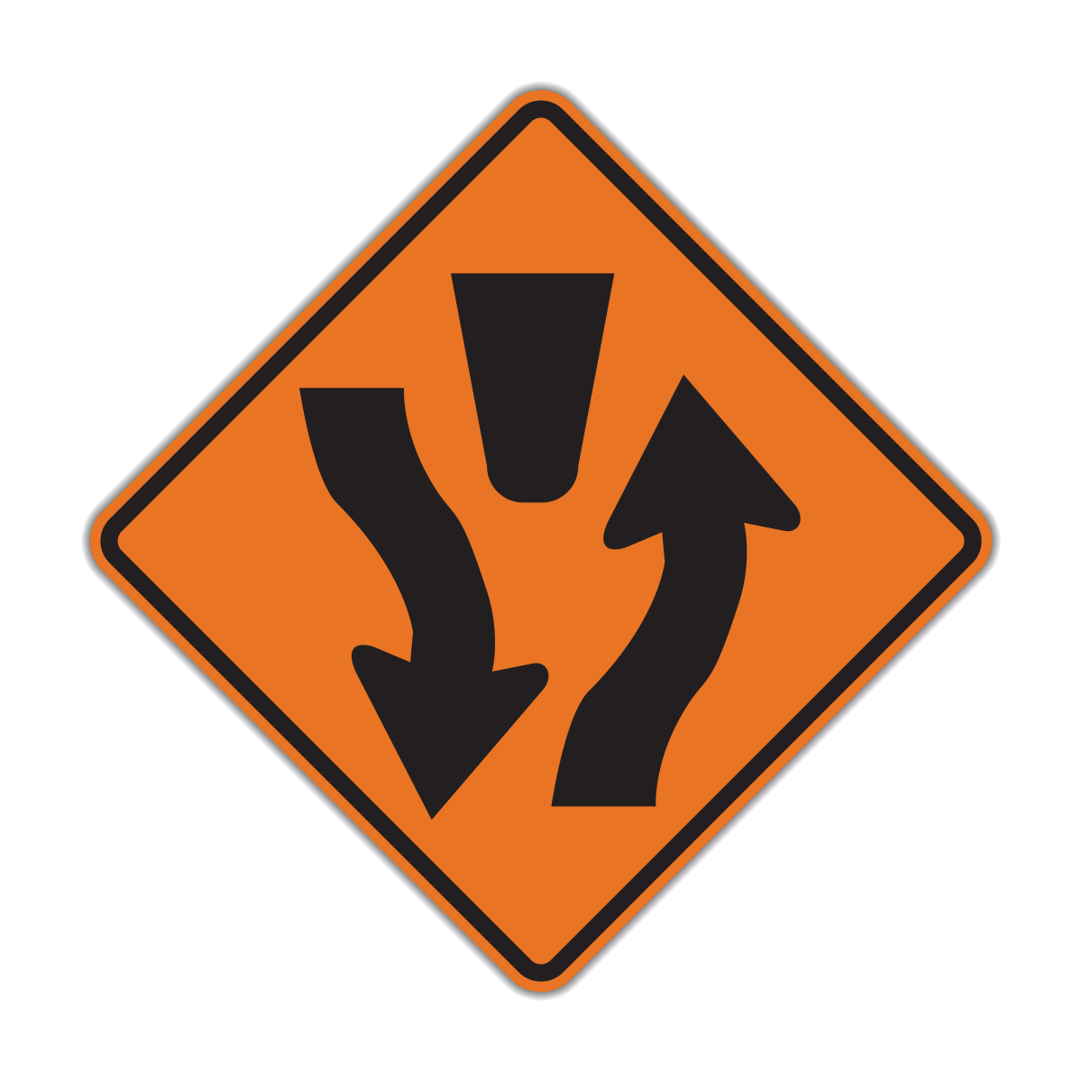 Divided Highway Road Construction Sign (W6-1)