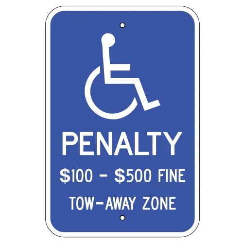 Handicap Penalty $100-$500 Fine Tow-Away Zone Sign for Virginia